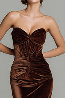 Load image into Gallery viewer, Brown Mermaid Velvet Strapless Long Corset Holiday Party Dress