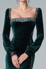 Load image into Gallery viewer, Sparkly Dark Green Velvet Long Sleeves Mermaid Holiday Party Dress with Slit