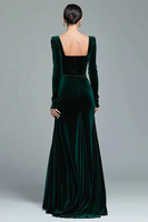 Load image into Gallery viewer, Dark Green Square Neck Velvet Long Holiday Party Dress with Slit