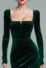 Load image into Gallery viewer, Dark Green Square Neck Velvet Long Holiday Party Dress with Slit