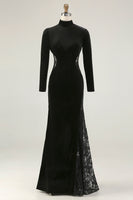 Load image into Gallery viewer, Black Velvet Mermaid High Neck Maxi Formal Dress with Lace