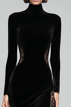 Black Velvet Mermaid High Neck Maxi Formal Dress with Lace