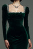 Load image into Gallery viewer, Sparkly Dark Green Velvet Square Neck Mermaid Maxi Formal Dress