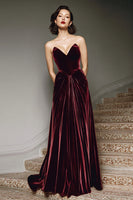 Load image into Gallery viewer, Burgundy Velvet A Line Sweetheart Long Formal Dress