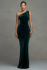 Load image into Gallery viewer, Dark Green Mermaid One Shoulder Velvet Maxi Formal Dress