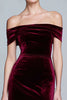 Load image into Gallery viewer, Burgundy Velvet Long Off the Shoulder Formal Dress with Slit
