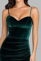 Load image into Gallery viewer, Dark Green Long Spaghetti Straps Velvet Formal Dress with Slit