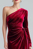 Load image into Gallery viewer, Burgundy Velvet Sheath Maxi One Shoulder Formal Dress