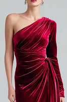 Load image into Gallery viewer, Burgundy Velvet Sheath Maxi One Shoulder Formal Dress