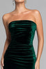 Load image into Gallery viewer, Dark Green Mermaid Velvet Strapless Long Holiday Party Dress with Slit