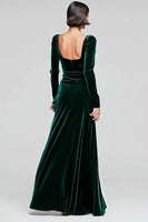 Load image into Gallery viewer, Dark Green Velvet Square Neck Sheath Long Sleeves Holiday Party Dress with Slit