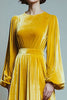 Load image into Gallery viewer, Yellow Velvet A Line Round Neck Long Sleeves Holiday Party Dress