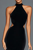 Load image into Gallery viewer, Black Velvet Halter Mermaid Maxi Holiday Party Dress with Slit