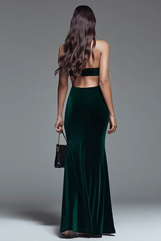 Dark Green Cut Out Mermaid Velvet Long Holiday Party Dress with Slit