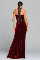 Load image into Gallery viewer, Burgundy Velvet Halter Keyhole Mermaid Maxi Holiday Party Dress with Slit