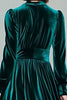 Load image into Gallery viewer, Peacock Green Velvet A Line Long Holiday Party Dress with Sleeves