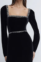 Load image into Gallery viewer, Sparkly Black Long Sleeves Velvet Holiday Party Dress with Beading