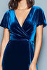 Load image into Gallery viewer, Dark Blue V-Neck Velvet Maxi Holiday Party Dress with Slit