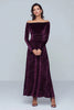 Load image into Gallery viewer, Plum A Line Velvet Long Holiday Party Dress with Sleeves