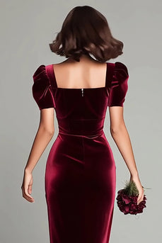 Burgundy Sheath Maxi Velvet Holiday Party Dress