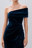 Load image into Gallery viewer, Navy Sheath Velvet Midi Holiday Party Dress with Slit