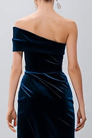 Load image into Gallery viewer, Navy Sheath Velvet Midi Holiday Party Dress with Slit