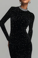 Load image into Gallery viewer, Sparkly Black Round Neck Velvet Maxi Holiday Party Dress with Sleeves