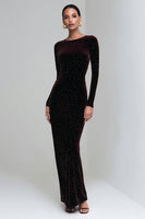 Load image into Gallery viewer, Coffee Mermaid Long Velvet Holiday Party Dress with Sleeves