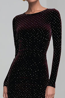 Coffee Mermaid Long Velvet Holiday Party Dress with Sleeves