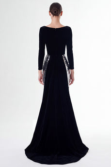 Sparkly Black and Silver Maxi Holiday Party Dress with Sleeves