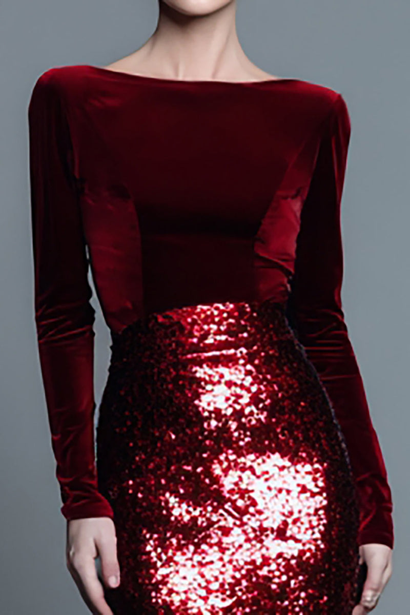 Load image into Gallery viewer, Sparkly Navy Mermaid Bateau Neck Long Holiday Party Dress with Sleeves