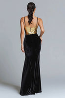 Load image into Gallery viewer, Sparkly Gold and Black Velvet Mermaid Long Holiday Party Dress with Sequins