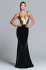 Load image into Gallery viewer, Sparkly Gold and Black Velvet Mermaid Long Holiday Party Dress with Sequins