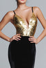 Load image into Gallery viewer, Sparkly Gold and Black Velvet Mermaid Long Holiday Party Dress with Sequins