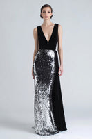 Load image into Gallery viewer, Sparkly Black and Silver Maxi Mermaid Holiday Party Dress with Side Cape