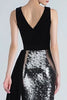 Load image into Gallery viewer, Sparkly Black and Silver Maxi Mermaid Holiday Party Dress with Side Cape