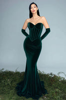 Load image into Gallery viewer, Dark Green Velvet Mermaid Long Corset Holiday Party Dress