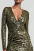 Load image into Gallery viewer, Sparkly Olive Long Sleeves Sequin Holiday Party Dress with Slit
