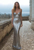 Load image into Gallery viewer, Sparkly Silver Sequin Spaghetti Straps Long Holiday Party Dress