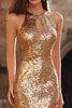 Load image into Gallery viewer, Sparkly Gold Sequin Mermaid Keyhole Maxi Holiday Party Dress
