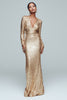 Load image into Gallery viewer, Sparkly Gold Sequin V-Neck Mermaid Long Sleeves Holiday Party Dress