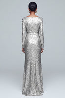 Load image into Gallery viewer, Sparkly Gold Sequin V-Neck Mermaid Long Sleeves Holiday Party Dress