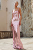 Load image into Gallery viewer, Sparkly Pink Sequin Square Neck Mermaid Maxi Holiday Party Dress