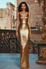 Load image into Gallery viewer, Sparkly Gold Scoop Neck Sequin Long Holiday Party Dress