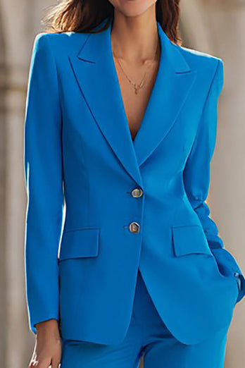 2 Piece Blue Single Breasted Peak Lapel Prom Suits with Pockets
