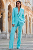 Load image into Gallery viewer, 2 Piece Turquoise Peak Lapel Long Sleeves Prom Suits with Pockets