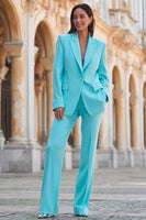 Load image into Gallery viewer, 2 Piece Turquoise Peak Lapel Long Sleeves Prom Suits with Pockets