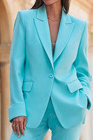 Load image into Gallery viewer, 2 Piece Turquoise Peak Lapel Long Sleeves Prom Suits with Pockets
