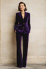 Load image into Gallery viewer, 2 Piece Plum Velvet Peak Lapel Prom Suits with Pockets
