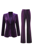 Load image into Gallery viewer, 2 Piece Plum Velvet Peak Lapel Prom Suits with Pockets